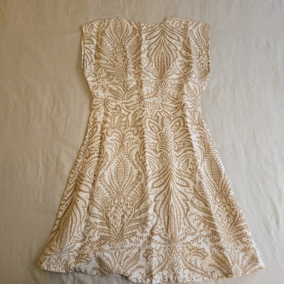 LOFT White Tan Paisley Button Down Linen Blend Mini Dress Spring Vacation MI3 - Picture 10 of 11